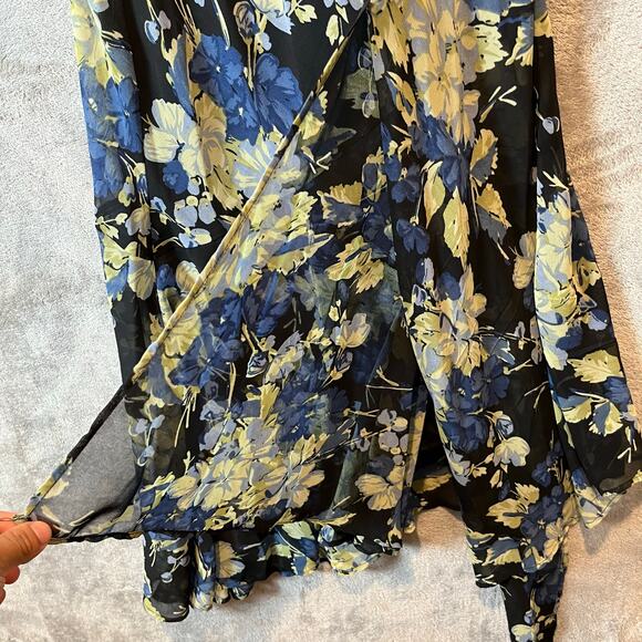 Y2K Vintage Floral Dress Grunge Handkerchief Hem Cowl Neck Lace 90s Fairycore LG - Picture 4 of 9